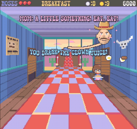 Breakfast gameplay with the clown transformation